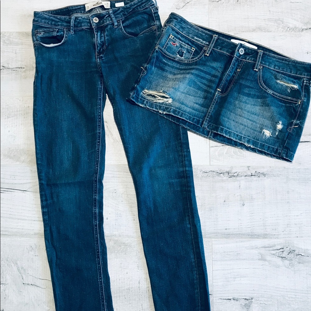 Hollister lot of jeans and skirt size 7